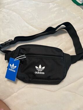 adidas Black Trefoil Belt Bag with White Logo